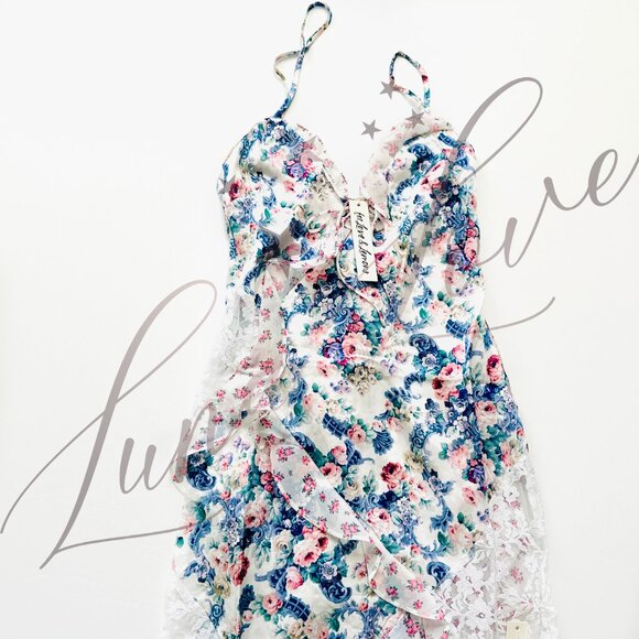 FOR LOVE & LEMONS Josalyn Maxi Dress In Blue NWT - Picture 5 of 14